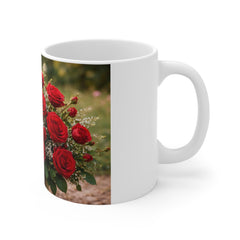 Red Rose Bouquet Mug — Floral 11oz Coffee Cup, Romantic Valentine’s Gift