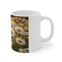 Daisy Field 11oz Ceramic Mug – Sunlit Wildflower Coffee Cup