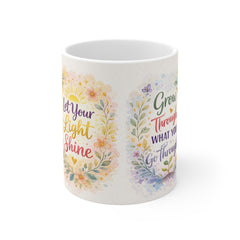 Inspirational Floral Mug — "Let Your Light Shine" Ceramic Coffee Cup