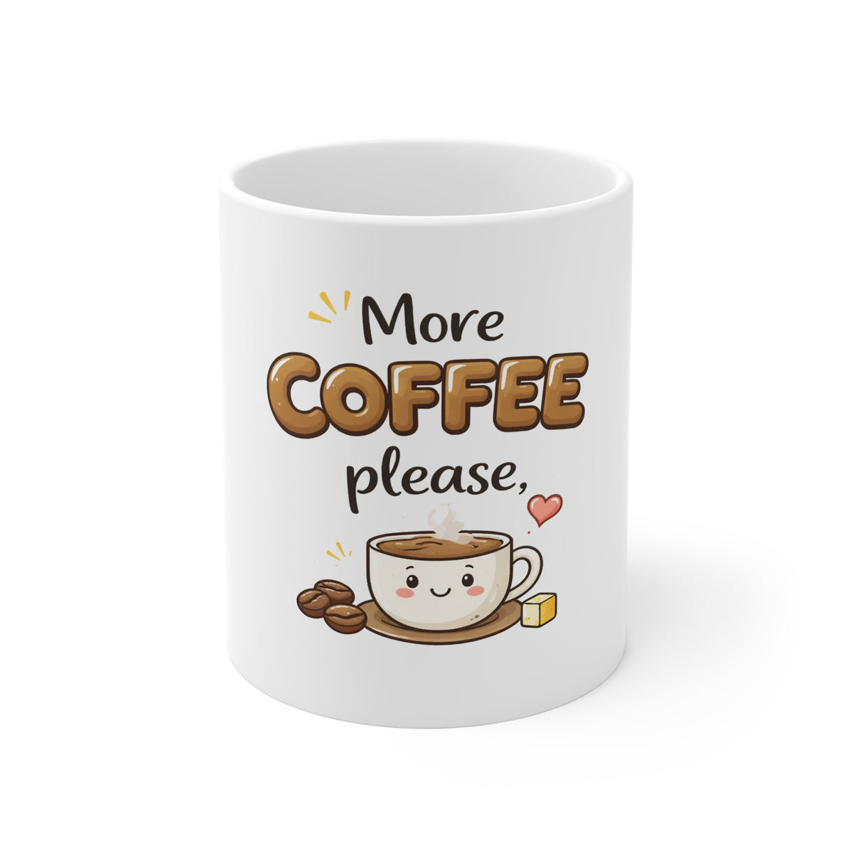 Coffee Mug – "More Coffee Please" Cute Kawaii Cup Gift