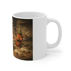 Spooky Ramen Monster 11oz Ceramic Mug — Cute Creepy Noodle Bowl Design