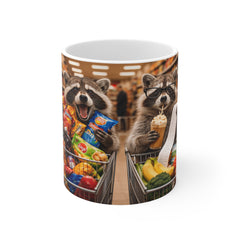 Raccoon Grocery Run Mug — Cute Shopping Humor Coffee Cup