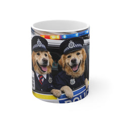 Police Pup Coffee Mug — Cute Golden Retriever Officers with "World's Best Boss" Cup