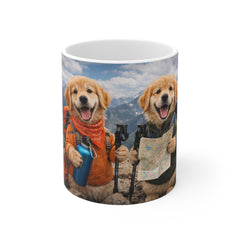 Hiking Dogs Coffee Mug — Cute Golden Retriever Adventure Travel 11oz Ceramic Mug