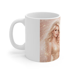 Glam Queen Coffee Mug — 11oz White Mug with Sparkling Blonde Beauty Design