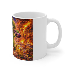 Angry Broccoli Rampage Mug — Fiery Cartoon Veggie Apocalypse Coffee Cup