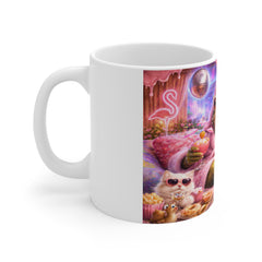Cozy Spa Frog & Cat Mug — Cute Relaxation Coffee Cup with Pizza, Donuts & Neon Vibes