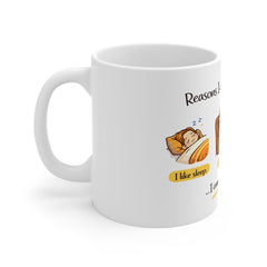 Coffee Mug – Funny "Reasons I Don't Join the Gym" Illustration Mug (I Like Sleep, Snacks)