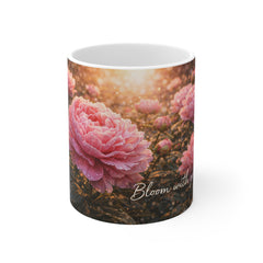 Bloom With Grace Floral Mug — Pink Peony Coffee Cup