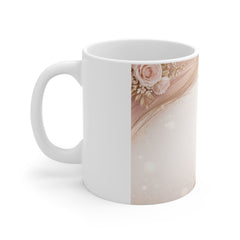 Floral Blush 11oz Mug — Romantic Rose & Gold Brushstroke Coffee Cup
