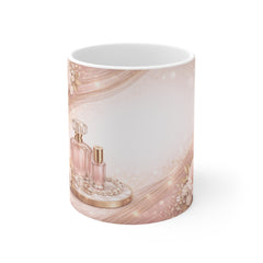 Pink Perfume Bottle Coffee Mug — Floral Vanity 11oz Ceramic Gift