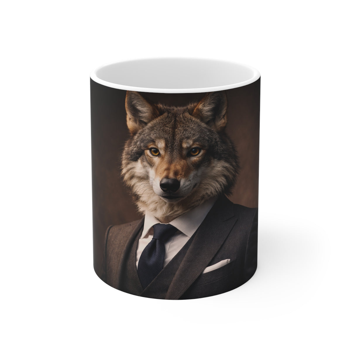 Wolf in Suit Mug — Elegant Anthropomorphic Animal Coffee Cup