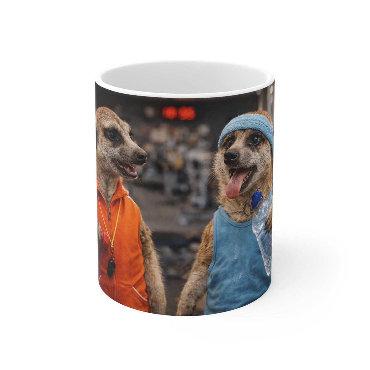 Meerkat Gym Buddies Coffee Mug — Funny Animal Workout 11oz Ceramic
