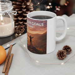 Motivational Coffee Mug — “Focus on Your Goals Not Your Fears” Sunrise Adventure Design