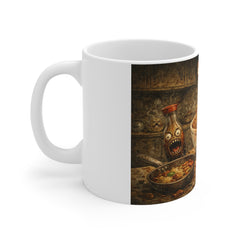 Spooky Ramen Monster 11oz Ceramic Mug — Cute Creepy Noodle Bowl Design
