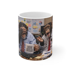 Funny Office Monkey Mug — 'I Survived Another Meeting That Should Have Been An Email' 11oz Coffee Cup