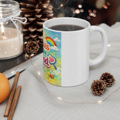 Focus on the Good Mug — Positive Inspirational 11oz Coffee Cup with Rainbow & Sunshine Design