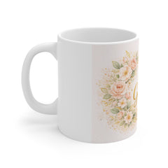 Stay Golden Floral Mug — Inspirational Gold Script Coffee Cup