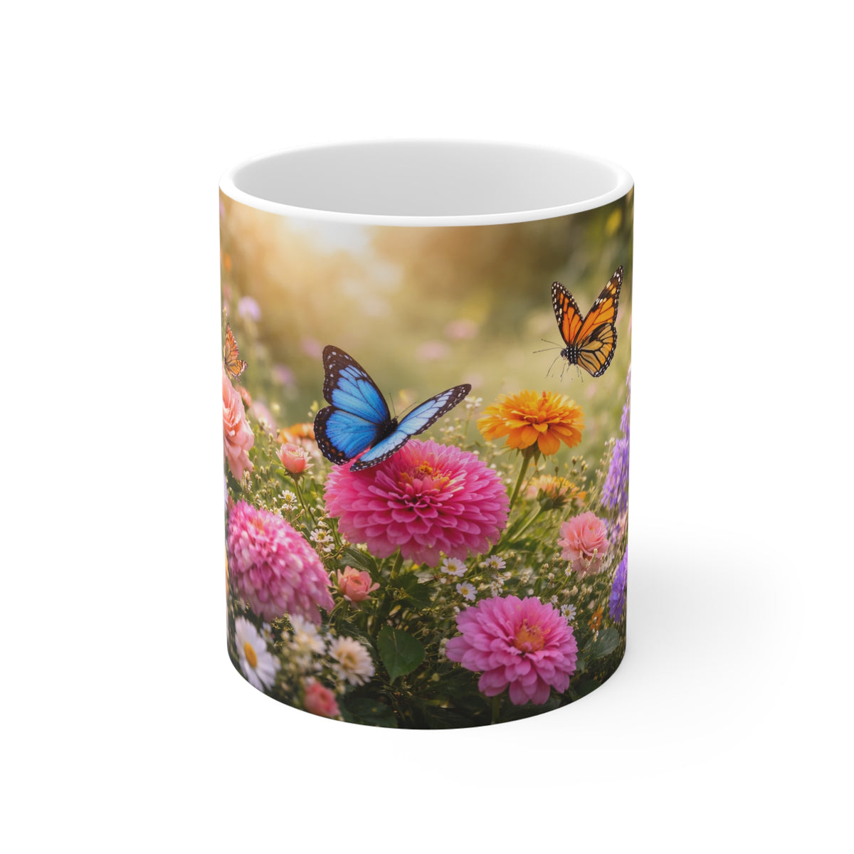 Floral Butterfly Coffee Mug — Colorful Garden Flowers & Butterflies 11oz
