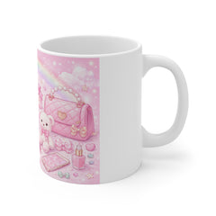 Kawaii Pink Cute Things Mug – Pastel Rainbow Teddy, Makeup & Sweets Ceramic Coffee Cup