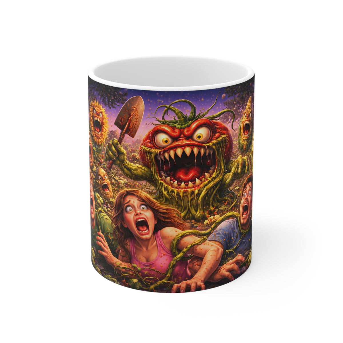 Horror Garden Mug — Retro Monster Plant Art Coffee Cup