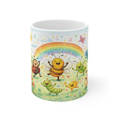 Happy Bugs Rainbow Mug — Cute Bee & Ladybug Kids Coffee Cup