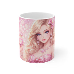 11oz Mug — Pink Glam Girl Illustration Coffee Cup