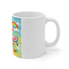 Focus on the Good Mug — Positive Inspirational 11oz Coffee Cup with Rainbow & Sunshine Design