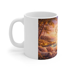 Gorgeous Vibes Ceramic Mug — Tropical Sunset Beach Scene